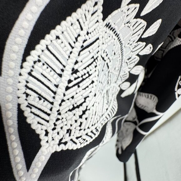 Anne Klein Midi Shift Dress Womens L Black Floral Textured 2 Tone Stretch A Line - Picture 4 of 8